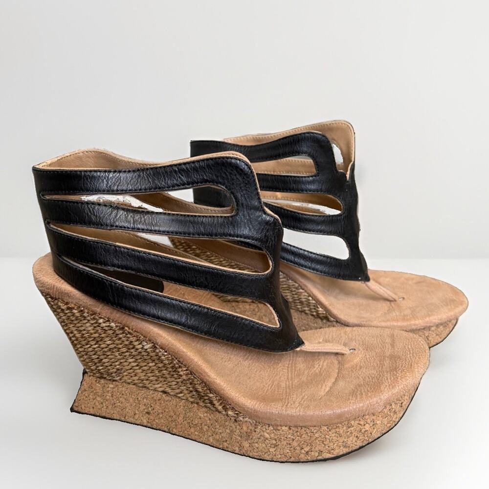 Modzori Corona 4 in 1 Reversible Ankle Sandal Black Tan Leather Women 9M Cork